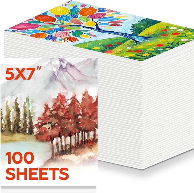 100 Sheets Watercolor Paper Bulk，5 x 7 Inch Cold Press 140 lb/300 GSM Water by Joibabe