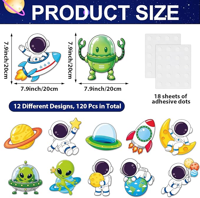 120pcs Outer Space Theme Cutouts Back to School Bulletin Board Decorations - Image 2