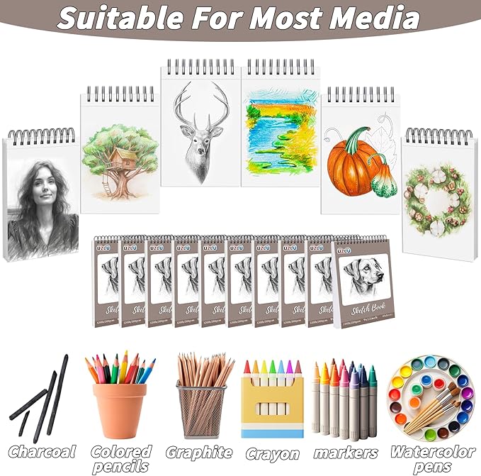 20 Pack 800 Sheets Heavyweight Sketchbook 5.5" x 8.5" 200GSM Very Thick Mixed - Image 4