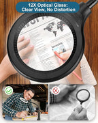 12X Magnifying Glass with Light and Stand, Real Glass, LED 5 Color Modes - Image 5