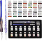 AXEARTE Glass Dip Calligraphy Pen Set, 18-Pieces 14 Color Inks, Pen Holder by AXEARTE