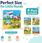 Wooden Peg Puzzle Set for Toddlers, 4 Pack Animal Vehicle Ocean Farm Puzzles - Image 3