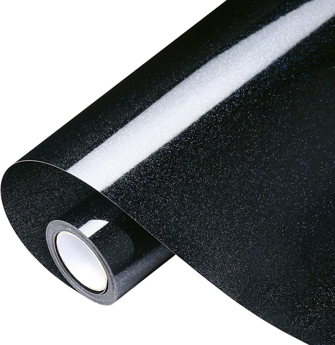 VinylRus Glitter Heat Transfer Vinyl Rolls-10” x 8ft Black Iron on Vinyl by VinylRus