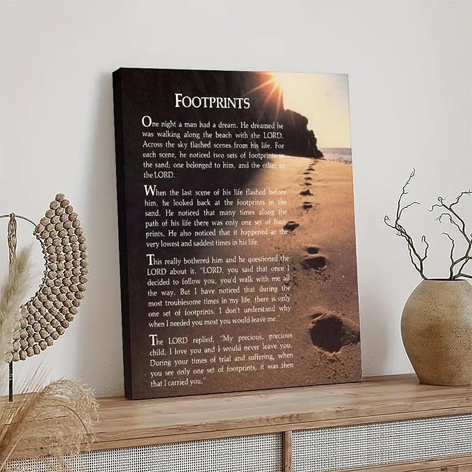 Zapeeitt Footprints In The Sand Christian Poem Motivational Quotes Canvas Art - Image 4