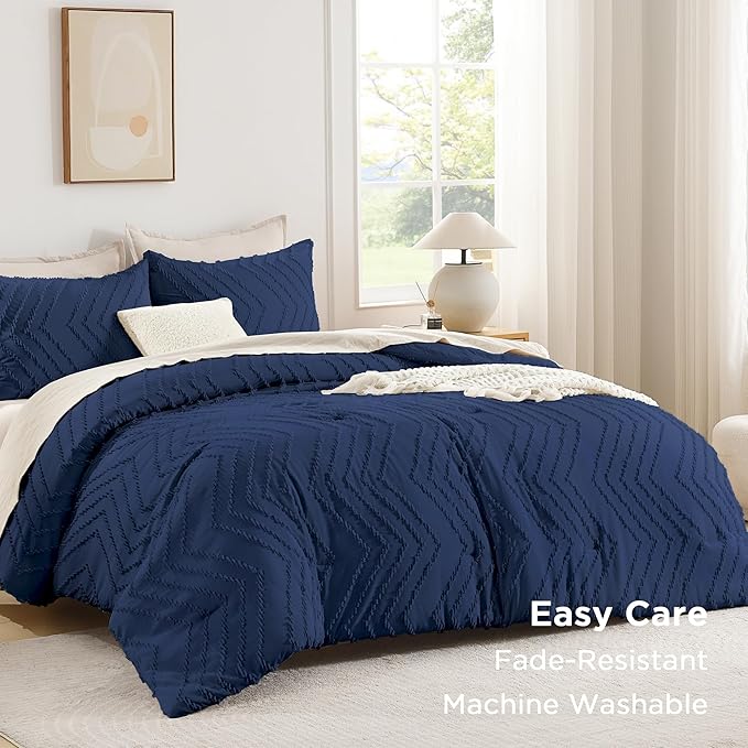Andency Navy Blue Comforter Set King Size, Boho Soft Warm Tufted Bedding - Image 3