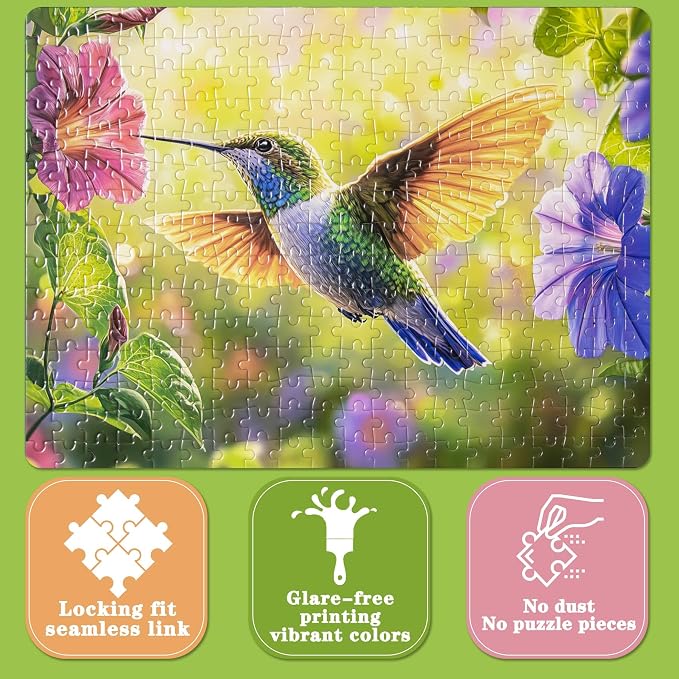 300 Pieces Puzzle for Adults, Hummingbird Flowers Large Pieces Jigsaw Puzzle - Image 4