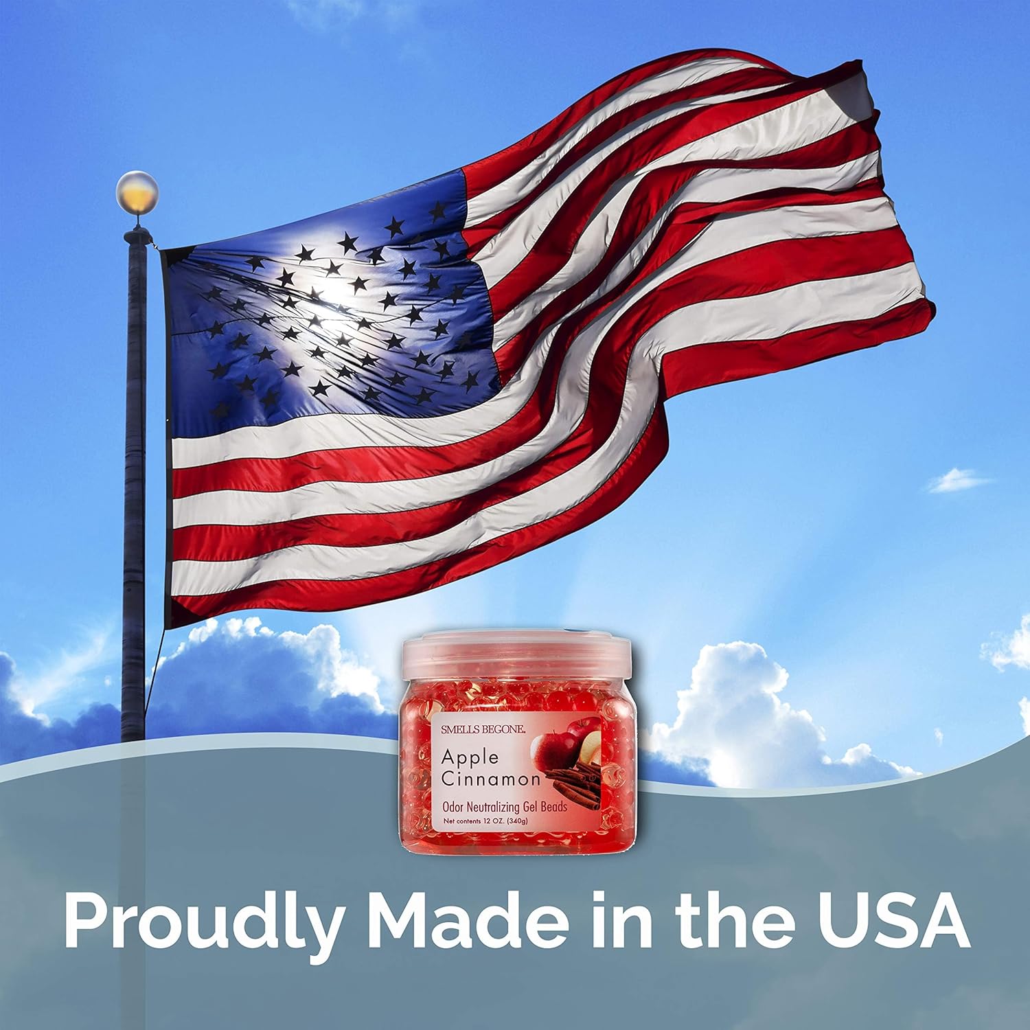 SMELLS BEGONE Odor Eliminator Gel Beads - 12 oz, Pack of 2 - Eliminates Odor in Bathrooms, Cars, Boats, RVs & Pet Areas - Air Freshener - Made with Essential Oils - Apple Cinnamon Scent