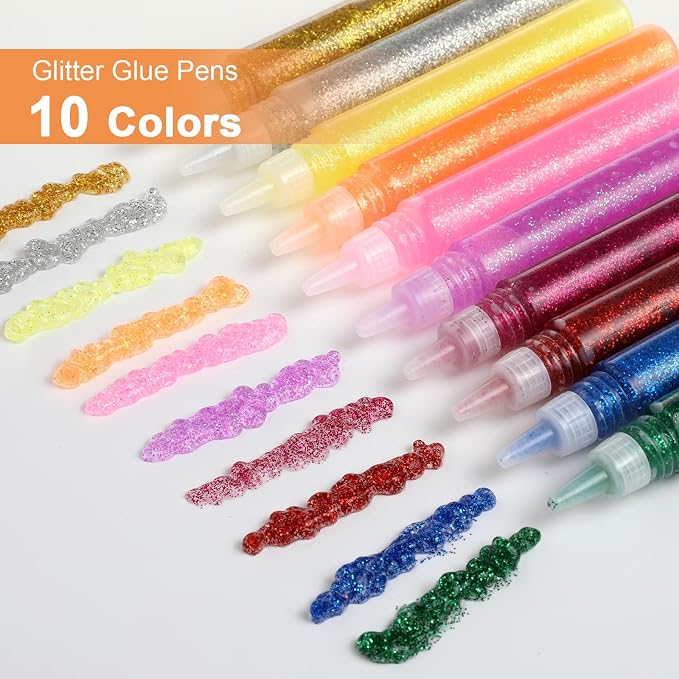 Resurhang 100 Pcs Glitter Glue Pens Bulk 10 Colors Rainbow Glue Stick - Image 3
