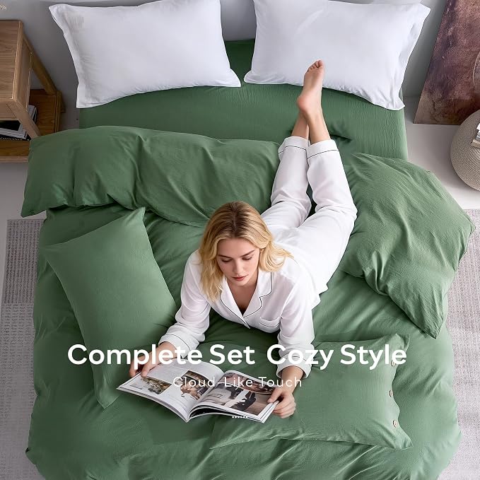 JELLYMONI 100% Washed Cotton Duvet Cover King – Soft, Breathable Linen-Look - Image 8