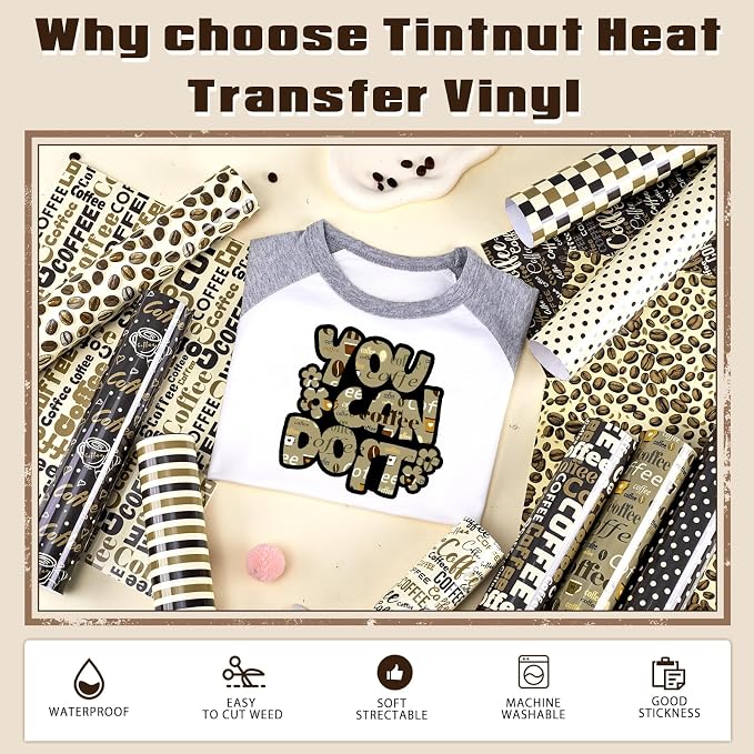 Tintnut Coffee Theme Heat Transfer Vinyl, 12 Sheets 12"x10" Iron on Vinyl | - Image 3