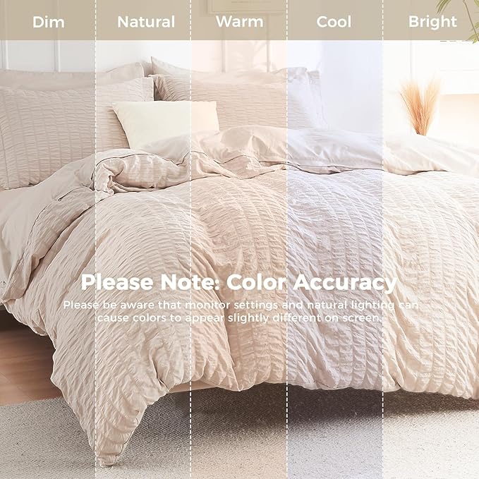 HYMOKEGE Beige Twin XL Comforter Set Seersucker 5 Pieces, All Season Luxury Bed - Image 3