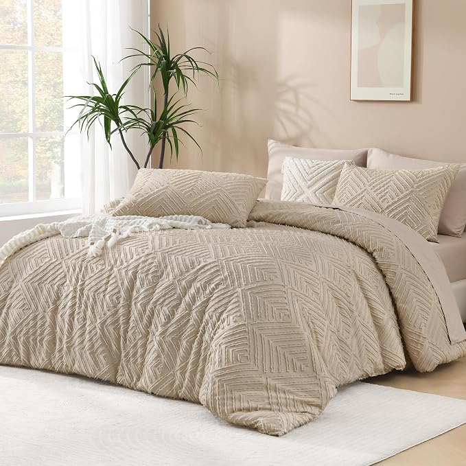 Andency Khaki Oversized King Comforter 128''x120'', 3 Pieces Khaki Soft Boho by Andency