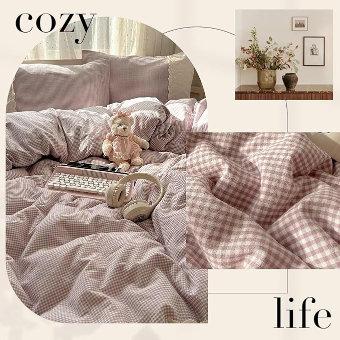 mixinni Purple White Gingham Duvet Cover Twin Size - Image 6