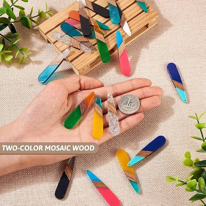 FASHEWELRY 20Pcs Teardrop Resin Wood Earrings Charms Drop Wooden Earring Blanks - Image 7