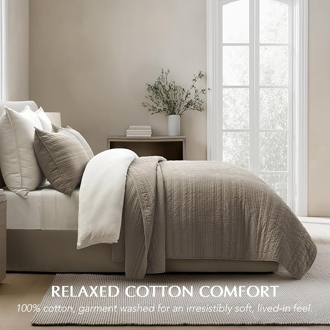EVERGRACEHOME 100% Cotton Modern Lines Quilt Set Queen Size, Pre-Washed Soft - Image 2