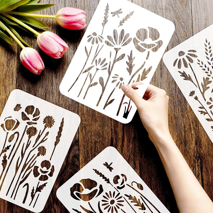 9pcs Wildflower Stencil for Painting Flower Beds Painting Crafts Template Wall - Image 7
