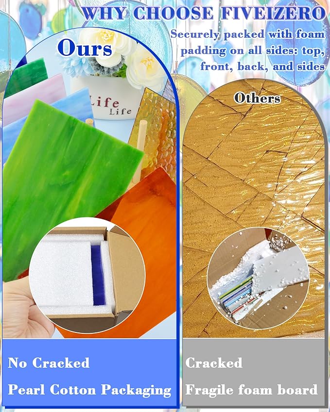 FIVEIZERO 24 Sheets Rainbow Transparent Stained Glass Sheets 4x6 Inch – Mixed - Image 5