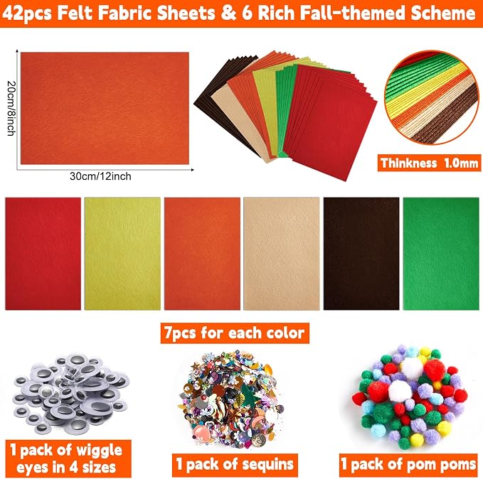 42Pcs Fall Felt Fabric Sheets 8 x 12 Inch Autumn Yellow Orange Assorted Soft - Image 2