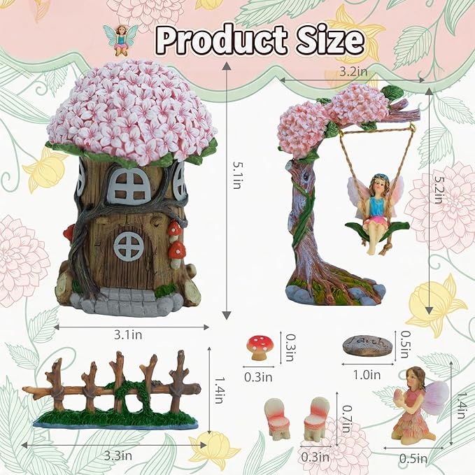 Miniature 8 Pcs Mini Garden Furniture, Fairy Garden Accessories Kit, Resin - Image 2