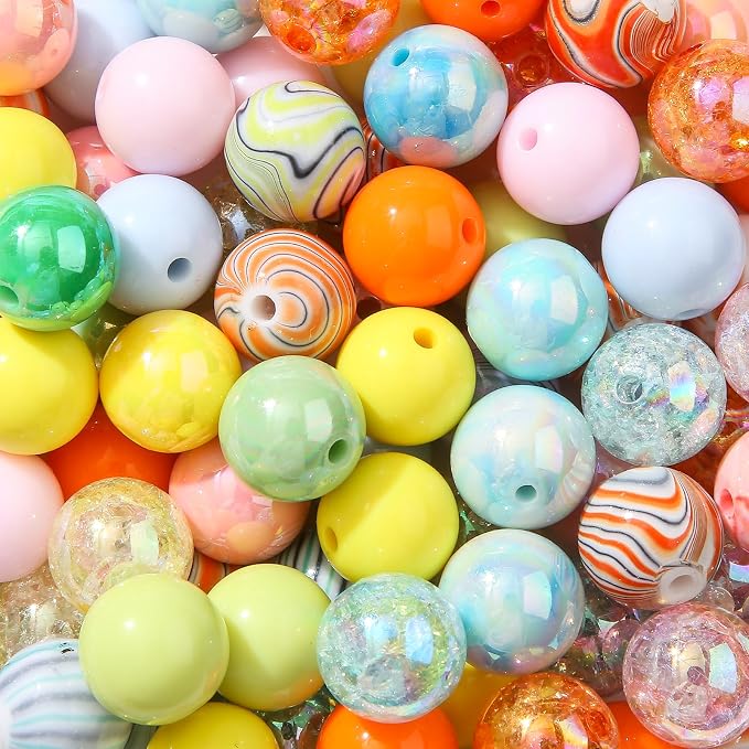 16mm Acrylic Beads 100pcs Yellow Green Ab Candy Color Beads Loose Spacer Bead by BERMRO