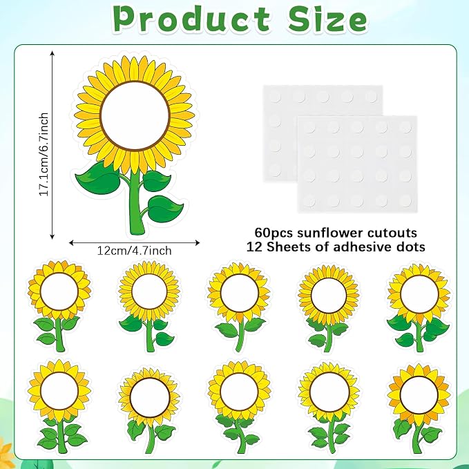 60pcs Sunflower Theme DIY Cutouts Sunflower Bulletin Board Decoration Set - Image 2