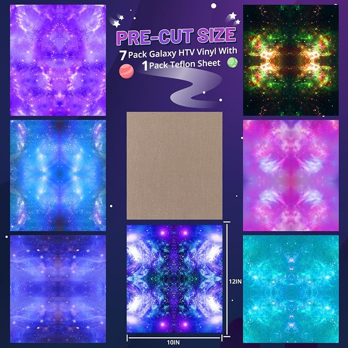 HTVRONT Galaxy Heat Transfer Vinyl, 7 Pack 12x10in Starry Sky Iron on Vinyl | - Image 3
