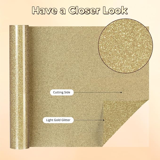 HTVRONT Champagne Glitter HTV- 10” x 5ft Champagne Glitter Iron On Vinyl | - Image 6