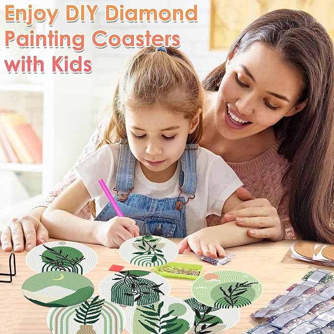ijbnhd 8 Pcs Leaf Diamond Art Coasters Kit, Diamond Painting Coasters | Leaf - Image 4