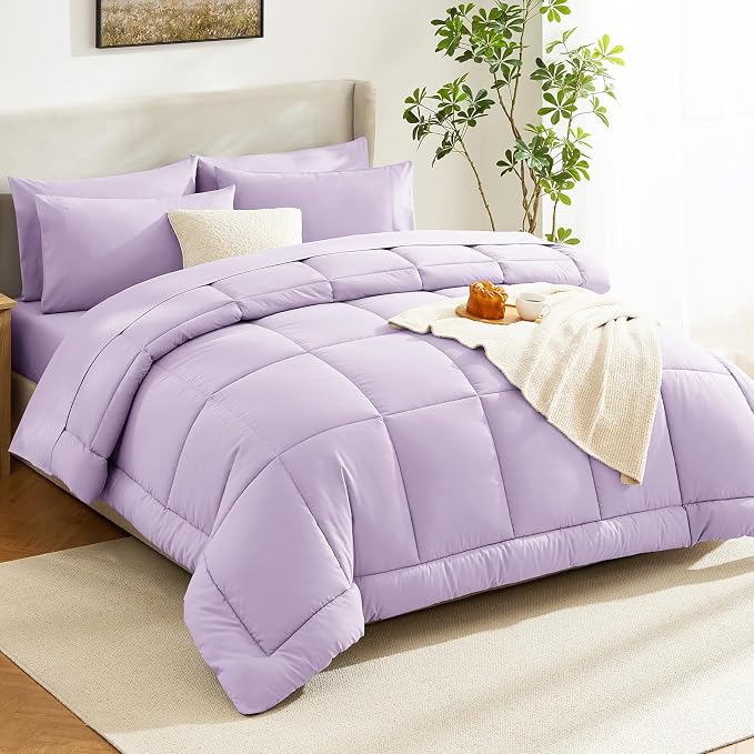 CozyLux Queen Comforter Set Lavender, 7 Pieces Bed in a Bag, Light Purple - Image 8