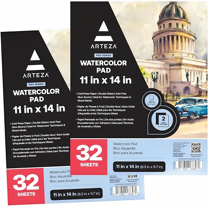 ARTEZA Watercolor Paper, 32 Sheets Each, 11x14 Inches Watercolor Sketchbook by ARTEZA