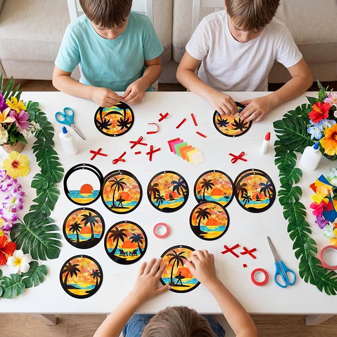 Renbuzhu 48PCS Summer Crafts: Paper Tropical Palm Tree Suncatchers DIY Kits - Image 2