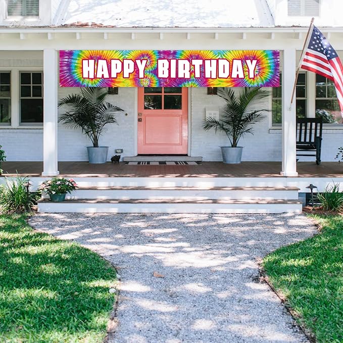 Tie Dye Birthday Banner, Large Happy Birthday Sign, Tie Dye Birthday Party - Image 5