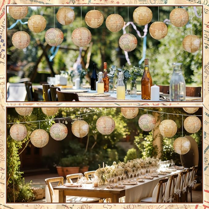 Panelee 12 Pcs Travel Themed Party Decorations Paper Lanterns 8 Inch Hanging - Image 3