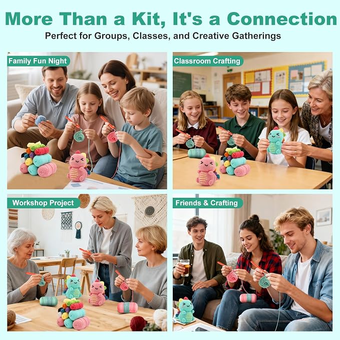 Faircosy Dinosaur Crochet Kit for Beginners: 2PCS Crochet Animal Kits for Adults - Image 4