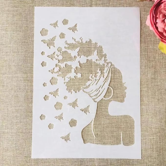 TIAMECH A4 Reusable Butterflies Hairstyle Girl Stencil - Image 2