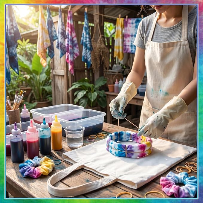 Rivvlive 68 Pcs Tie Dye Kits Including 8 Cotton Canvas Tote Bags 40 White - Image 5