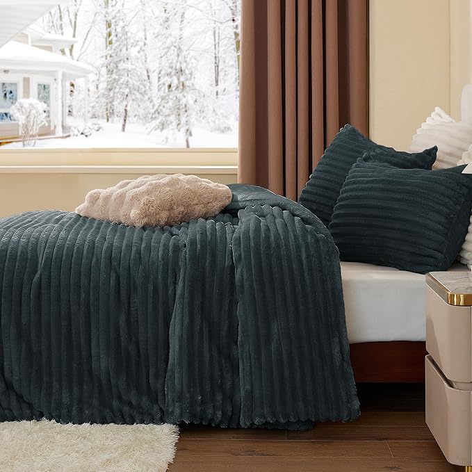 BEDELITE Fleece Twin Comforter Set -Super Soft & Warm Fluffy Dark Grey Bedding - Image 4