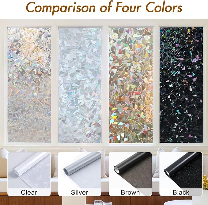 Haton Window Privacy Film, Stained Glass Rainbow Film Decorative Window Clings - Image 3