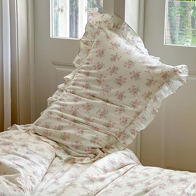 mixinni Pink Floral Duvet Cover Set Twin XL Size - Image 6