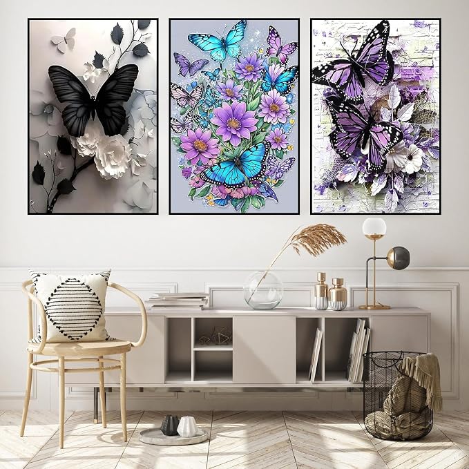 3 Pack Framed Paint by Numbers Butterfly - Image 2