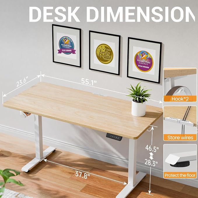 Veken 55 Inch Large Electric Standing Desk, Gaming Table, Nature | Height - Image 2