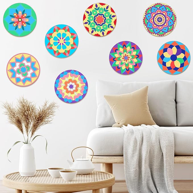 Vercraft 22 Pcs Wooden Mandala Painting Set 10 Mandala Unfinished Wood Cutouts - Image 5