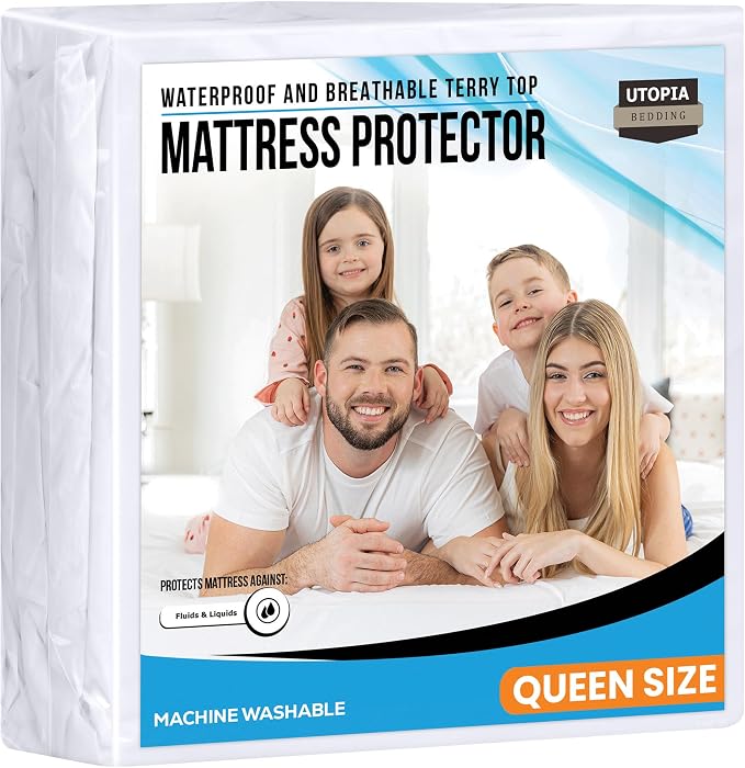 Queen Size Mattress Protector Waterproof, Premium 200 GSM Terry Mattress Cover by UTOPIABEDDING