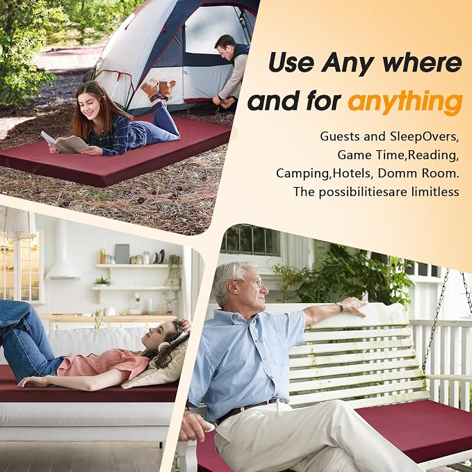 CYMULA Camping Cot Mattress 2in Memory Foam Sleeping Pad, Soft Warm Non-Slip - Image 4