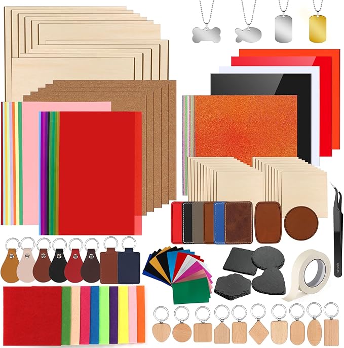 Adrattnay Laser Material Explore Kit, 17 Kinds Blanks Includes Basswood by WOODEXPERT
