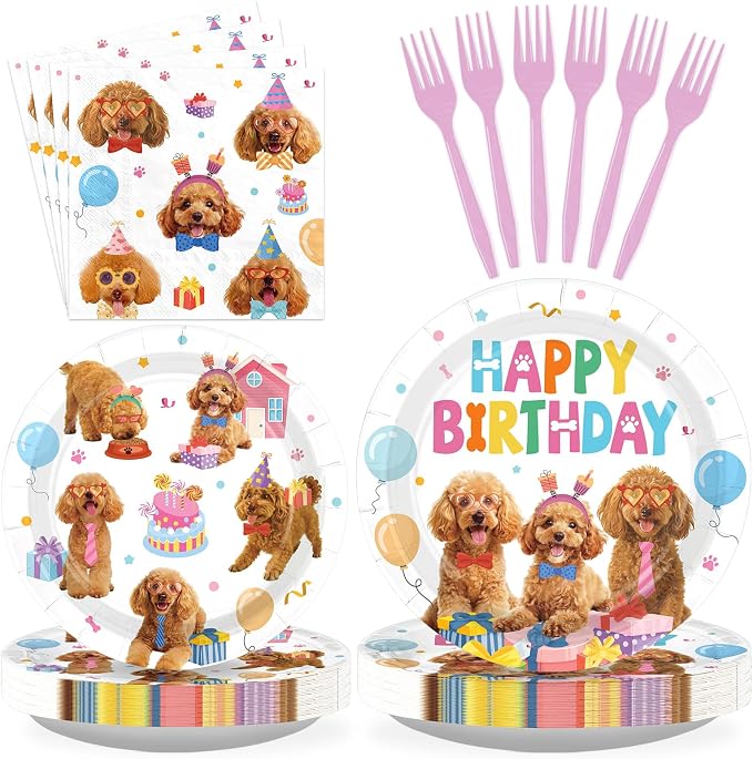 96 Pcs Golden Doodle Birthday Party Decorations Puppy Dog Birthday Plates and by Greencian