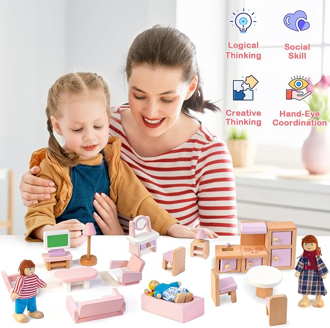 Kizfarm Wooden Dollhouse Furniture Set - Image 7