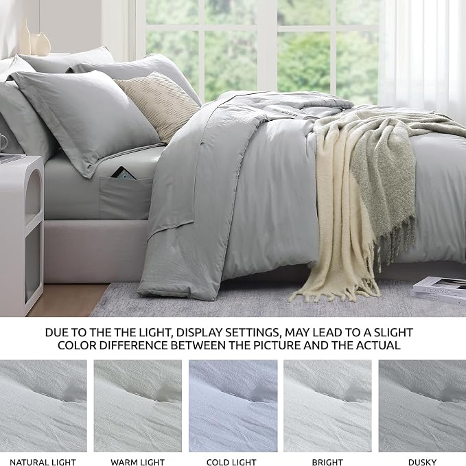 WRENSONGE Full Size Comforter Sets- 7 Pieces Soft Light Grey Bed in a Bag - Image 7