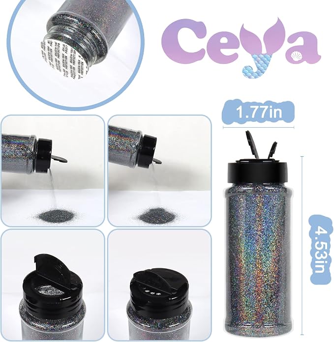 Ceya 3.8oz/ 110g Holographic Ultra Fine Glitter Powder Laser Silver Grey - Image 4