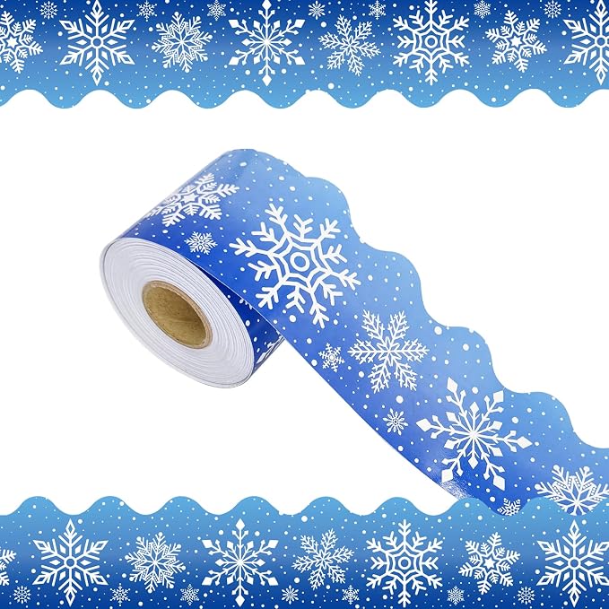 69 Feet Winter Snowflake Bulletin Board Borders, Scalloped Borders Bulletin by WUYUEJXI